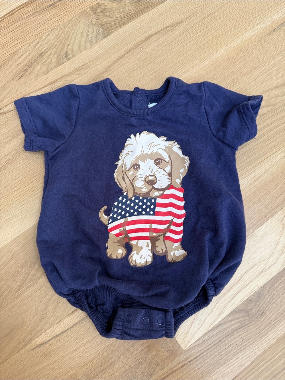 Baby Navy Puppy Graphic One-Piece Bodysuit with Flag Motif